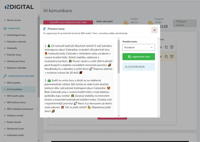 Práce s AI nástrojem pro obsah